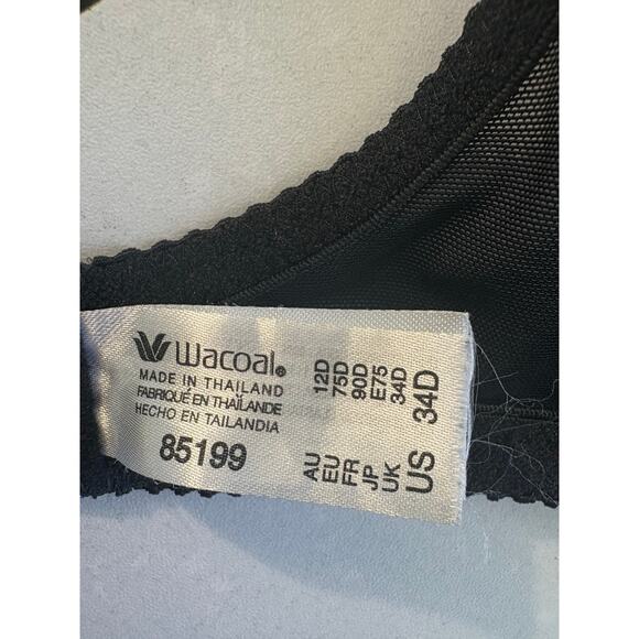 Wacoal Womens Arabesque Underwire Bra Black Size 34D Lace Unlined 85199 Unpadded - Picture 4 of 6